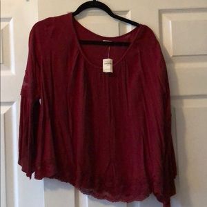 Flowy red lace shirt